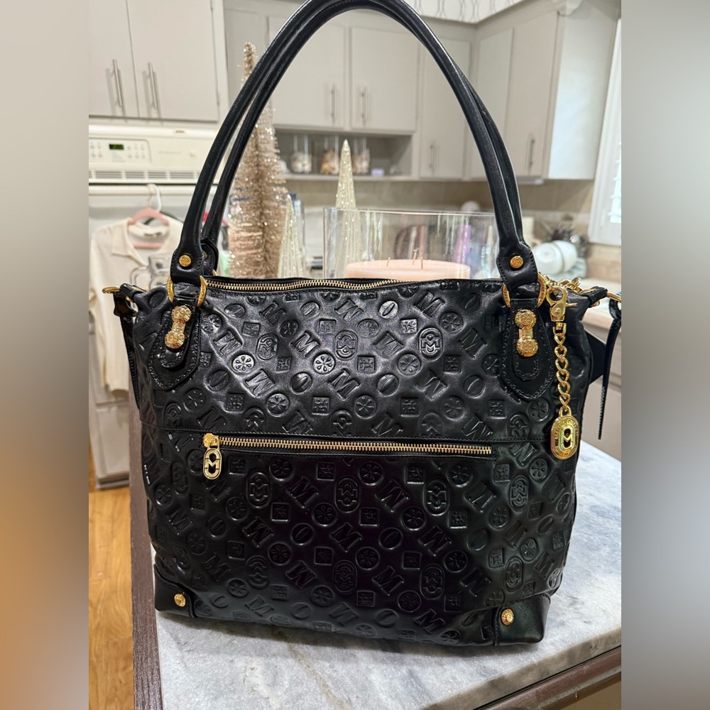 Marino Orlandi Black Shoulder Bag with Gold Accents 13 1/2" X 12" EUC
